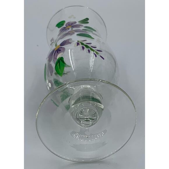 Hand Painted Flower Vase Clear Glass Bud Purple  8" Stem Elegant 2.5" Diameter - Picture 5 of 8